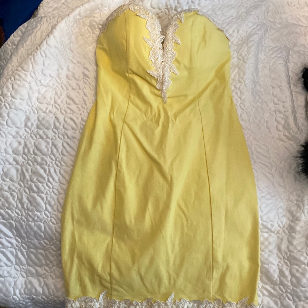 Yellow strapless mini dress